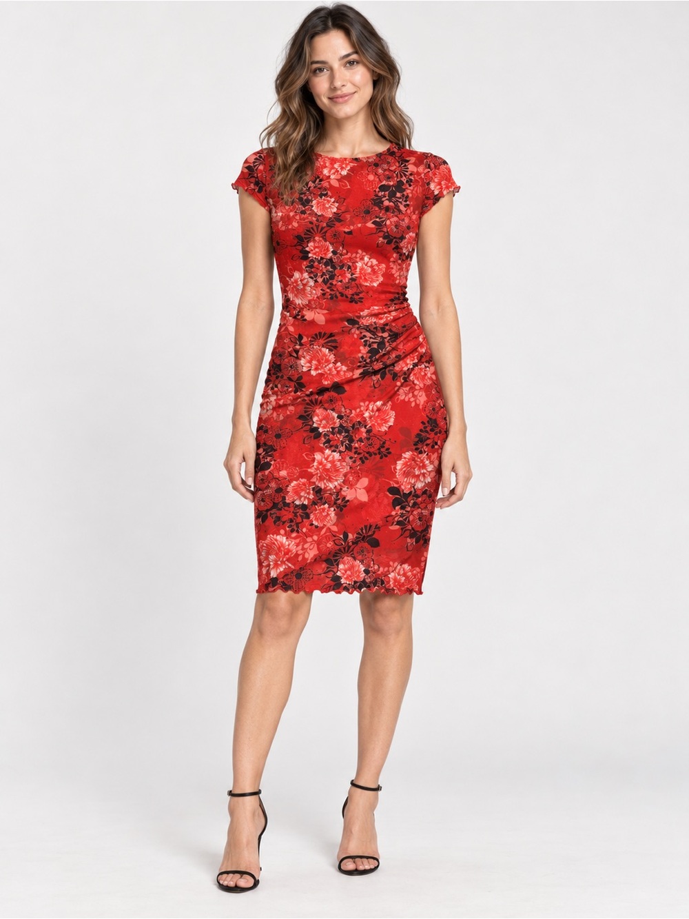 NWT New $108 GUESS Short Sleeve Aida Dress In Call Me Cherry Print Size XS
